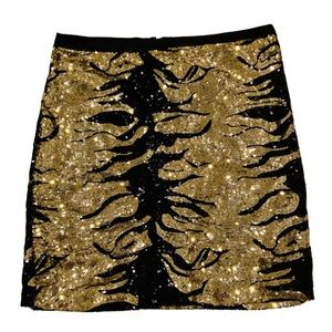 BLACK COLLECTION Mini Skirt Black Gold Tiger Print Celebrity Luxury Style